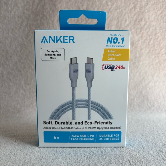 Anker Other - Anker 6ft 240w USB-C Phone Charging Cable Charger Cord Light Blue iPhone Android